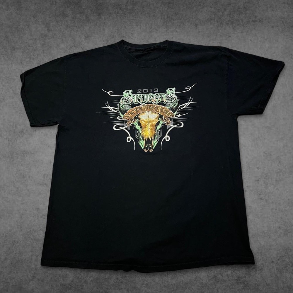 Mens 2013 Sturgis Black Hills Rally 73rd Anniversary Biker T-Shirt Black XL